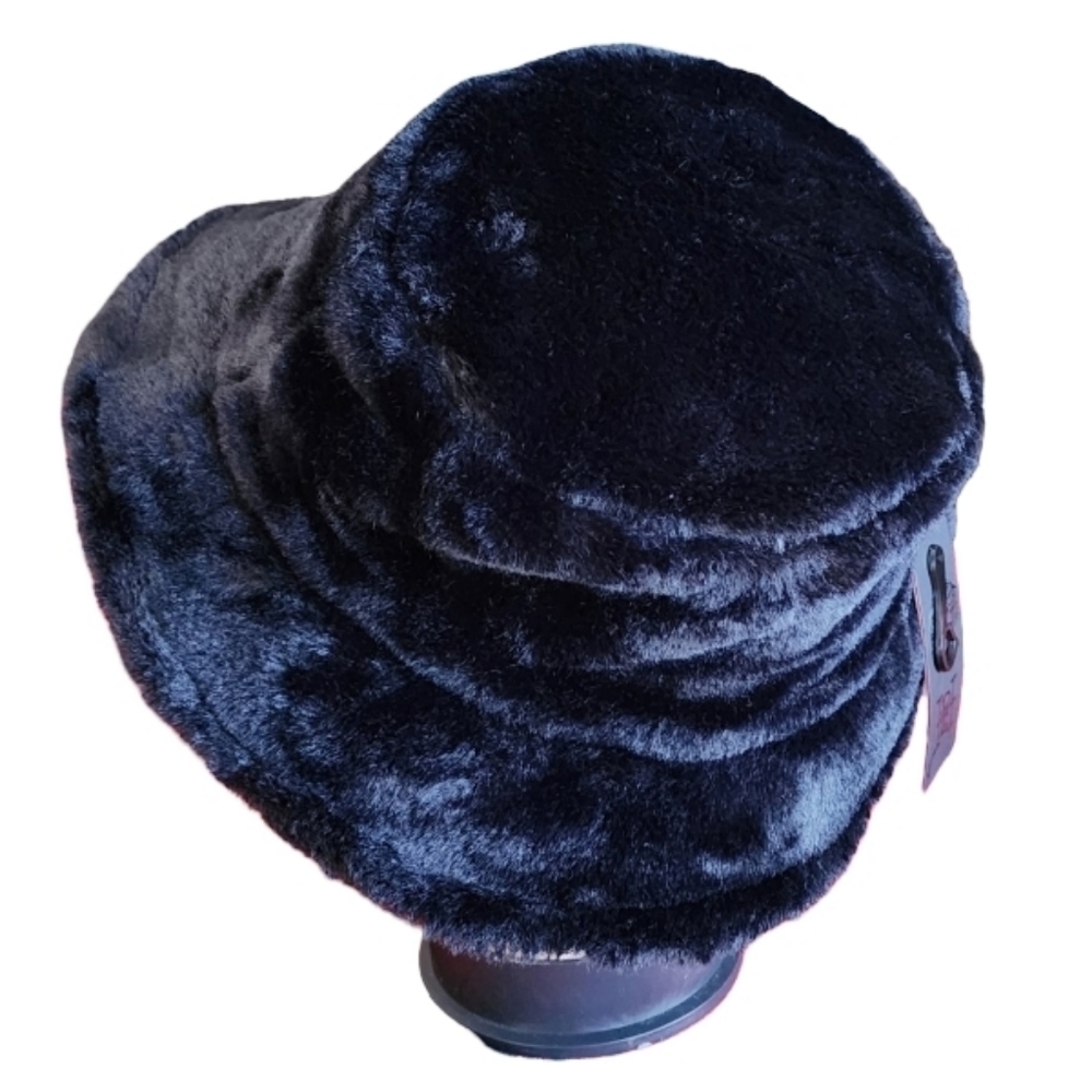 Ed Hardy "Love Kills Slowly" Faux Fur Bucket Hat Skull Roses Tattoo Black OS NWT - Picture 2 of 4